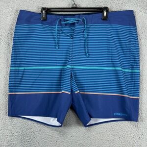 Patagonia Hydro Series‎ Mens Board Shorts 38 Blue Stripes Drawstring Swimwear